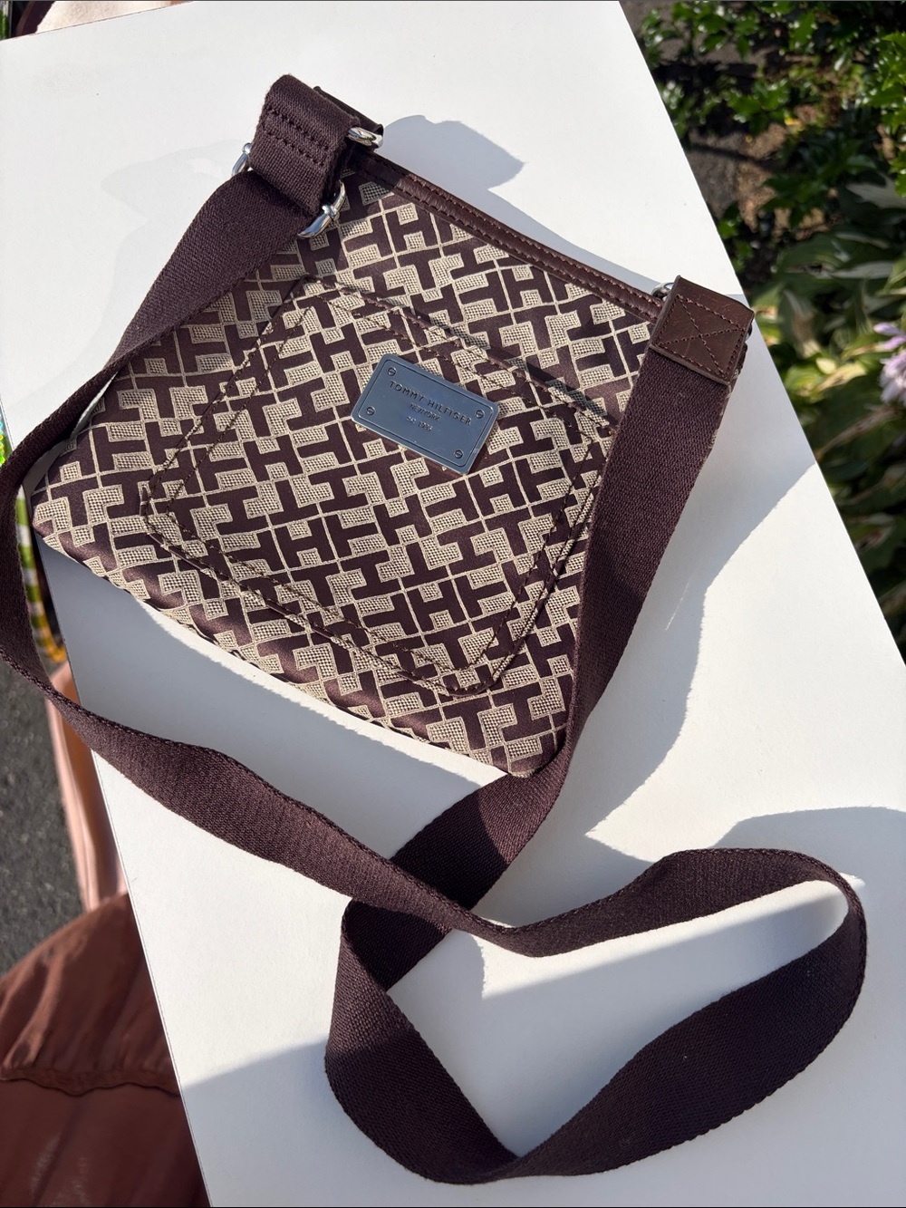 Tommy Hilfiger Brown Logo Print Crossbody Messenger